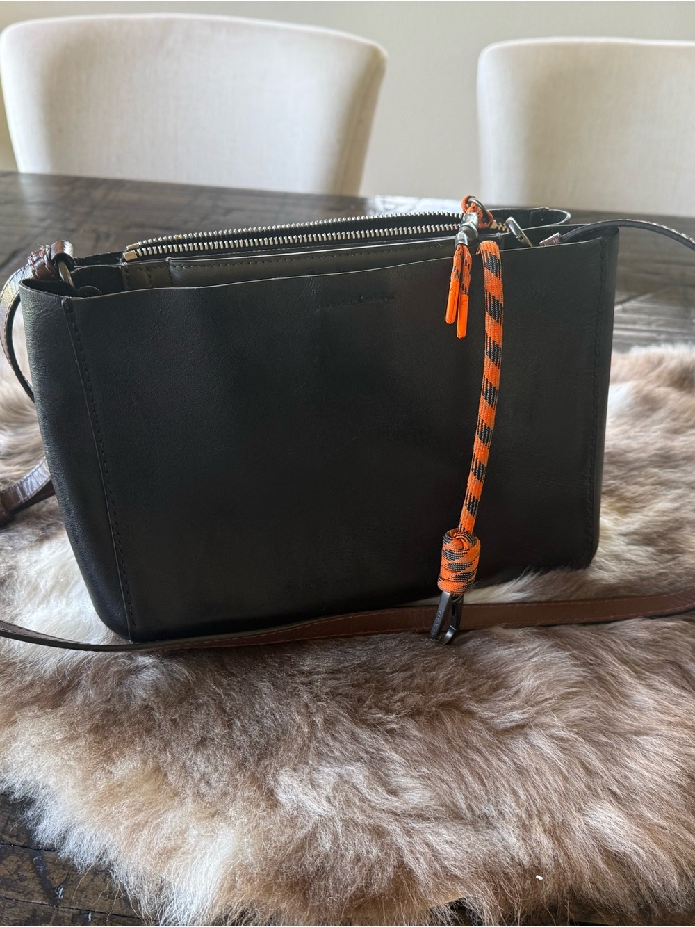 Rag & Bone Passenger Leather Purse Black leather, olive and orange tie